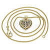 Oro Laminado Pendant Necklace, Gold Filled Style Heart Design, with Multicolor Micro Pave, Polished, Golden Finish, 04.156.0308.3.20