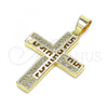 Oro Laminado Religious Pendant, Gold Filled Style Cross Design, with White Micro Pave, Polished, Golden Finish, 05.102.0006