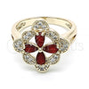 Oro Laminado Multi Stone Ring, Gold Filled Style Flower Design, with Ruby and White Cubic Zirconia, Polished, Golden Finish, 01.210.0093.1.07 (Size 7)