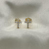 Oro Laminado Stud Earring, Gold Filled Style Cross Design, with White Cubic Zirconia, Polished, Golden Finish, 02.210.0444