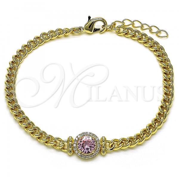 Oro Laminado Fancy Bracelet, Gold Filled Style with Pink Cubic Zirconia and White Micro Pave, Polished, Golden Finish, 03.213.0177.4.07