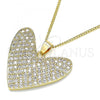 Oro Laminado Pendant Necklace, Gold Filled Style Heart Design, with White Micro Pave, Polished, Golden Finish, 04.156.0202.20