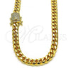 Oro Laminado Basic Necklace, Gold Filled Style Miami Cuban Design, with White Micro Pave, Polished, Golden Finish, 04.156.0466.24