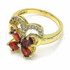 Oro Laminado Multi Stone Ring, Gold Filled Style Butterfly Design, with Garnet and White Cubic Zirconia, Polished, Golden Finish, 01.283.0012.08 (Size 8)