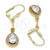Oro Laminado Long Earring, Gold Filled Style Teardrop Design, with White Cubic Zirconia, Polished, Golden Finish, 02.387.0044.2
