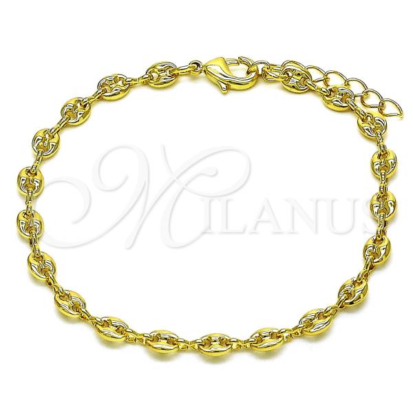 Oro Laminado Basic Bracelet, Gold Filled Style Puff Mariner Design, Polished, Golden Finish, 04.326.0004.07