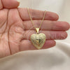 Oro Laminado Pendant Necklace, Gold Filled Style Heart and Flower Design, Polished, Golden Finish, 04.117.0021.20