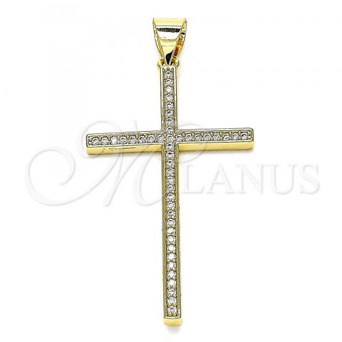 Oro Laminado Religious Pendant, Gold Filled Style Cross Design, with White Micro Pave, Polished, Golden Finish, 05.342.0058