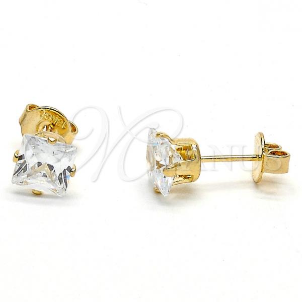 Oro Laminado Stud Earring, Gold Filled Style with White Cubic Zirconia, Polished, Golden Finish, 5.128.026