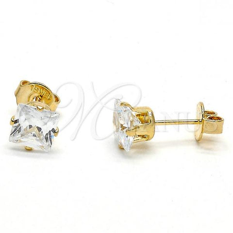 Oro Laminado Stud Earring, Gold Filled Style with White Cubic Zirconia, Polished, Golden Finish, 5.128.026