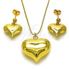 Oro Laminado Earring and Pendant Adult Set, Gold Filled Style Heart and Hollow Design, Polished, Golden Finish, 10.417.0015