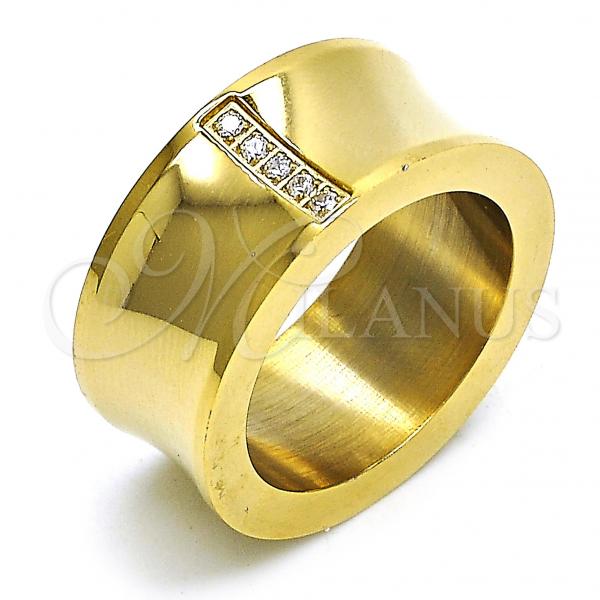 Stainless Steel Mens Ring, with White Cubic Zirconia, Polished, Golden Finish, 01.328.0005.1.11 (Size 11)