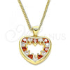 Oro Laminado Pendant Necklace, Gold Filled Style Heart Design, with Garnet and White Cubic Zirconia, Polished, Golden Finish, 04.156.0375.1.20