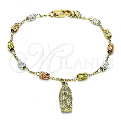 Oro Laminado Charm Bracelet, Gold Filled Style Guadalupe Design, Diamond Cutting Finish, Tricolor, 03.351.0157.08
