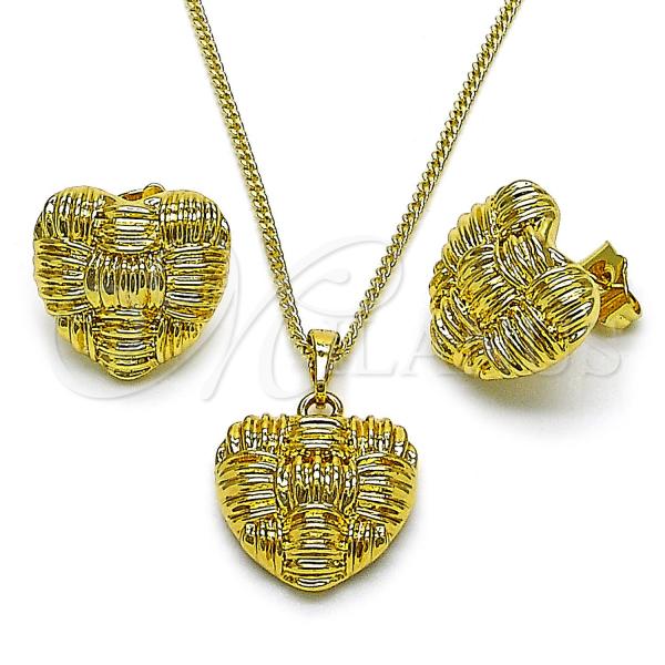 Oro Laminado Earring and Pendant Adult Set, Gold Filled Style Heart Design, Polished, Golden Finish, 10.379.0093