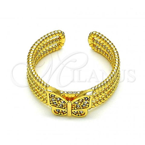 Oro Laminado Multi Stone Ring, Gold Filled Style Butterfly Design, with White Micro Pave, Polished, Golden Finish, 01.310.0022