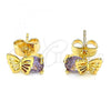 Oro Laminado Stud Earring, Gold Filled Style Butterfly Design, with Amethyst Cubic Zirconia, Polished, Golden Finish, 02.387.0001.1