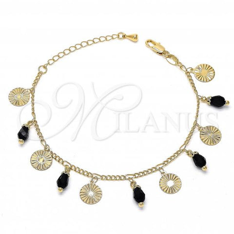 Oro Laminado Charm Bracelet, Gold Filled Style Teardrop Design, with Black Crystal, Diamond Cutting Finish, Golden Finish, 03.63.1279.08
