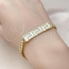 Oro Laminado ID Bracelet, Gold Filled Style Greek Key and Miami Cuban Design, with White Cubic Zirconia, Polished, Golden Finish, 03.411.0054.08