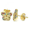 Oro Laminado Stud Earring, Gold Filled Style Butterfly Design, with Multicolor Micro Pave, Polished, Golden Finish, 02.233.0011