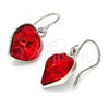 Rhodium Plated Dangle Earring, Heart Design, with Light Siam Swarovski Crystals, Polished, Rhodium Finish, 02.239.0003.3