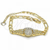 Oro Laminado Fancy Bracelet, Gold Filled Style San Benito Design, with White Crystal, Diamond Cutting Finish, Golden Finish, 03.351.0048.07