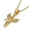 Oro Laminado Religious Pendant, Gold Filled Style Angel Design, with White Micro Pave, Polished, Golden Finish, 05.120.0040