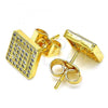 Oro Laminado Stud Earring, Gold Filled Style with White Micro Pave, Polished, Golden Finish, 02.344.0044