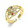 Oro Laminado Multi Stone Ring, Gold Filled Style Flower Design, with Multicolor Cubic Zirconia, Polished, Golden Finish, 01.210.0085 (One size fits all)