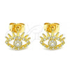 Oro Laminado Stud Earring, Gold Filled Style Evil Eye Design, with White Micro Pave, Polished, Golden Finish, 02.310.0037