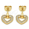 Oro Laminado Stud Earring, Gold Filled Style Heart Design, with White Micro Pave, Polished, Golden Finish, 02.213.0134