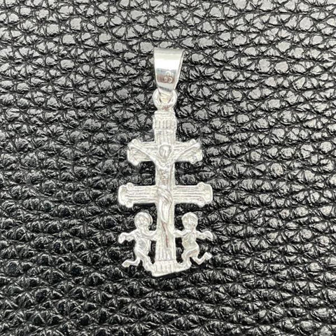 Sterling Silver Religious Pendant, Crucifix Design, Polished, Silver Finish, 05.392.0039