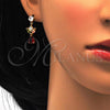 Oro Laminado Necklace and Earring, Gold Filled Style Teardrop and Leaf Design, with Multicolor Cubic Zirconia, Polished, Golden Finish, 06.205.0001