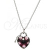 Rhodium Plated Pendant Necklace, Heart and key Design, with Amethyst Swarovski Crystals and White Micro Pave, Polished, Rhodium Finish, 04.239.0015.1.16
