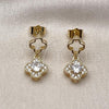 Oro Laminado Stud Earring, Gold Filled Style Four-leaf Clover Design, with White Cubic Zirconia, Polished, Golden Finish, 02.283.0241