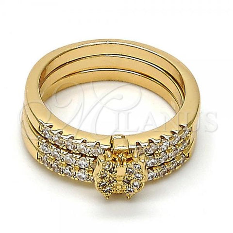 Oro Laminado Multi Stone Ring, Gold Filled Style Butterfly and Triple Design, with White Micro Pave and White Cubic Zirconia, Polished, Golden Finish, 01.100.0005.07 (Size 7)