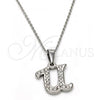 Stainless Steel Pendant Necklace, Initials and Rolo Design, with White Crystal, Polished, Steel Finish, 04.238.0027.18