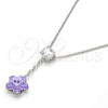 Rhodium Plated Pendant Necklace, Flower Design, with Violet Swarovski Crystals and White Cubic Zirconia, Polished, Rhodium Finish, 04.239.0048.1.16