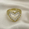 Oro Laminado Multi Stone Ring, Gold Filled Style Heart Design, with Ivory Pearl, Polished, Golden Finish, 01.341.0089