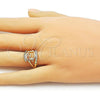 Oro Laminado Multi Stone Ring, Gold Filled Style Love Design, with White Cubic Zirconia, Polished, Golden Finish, 01.310.0042