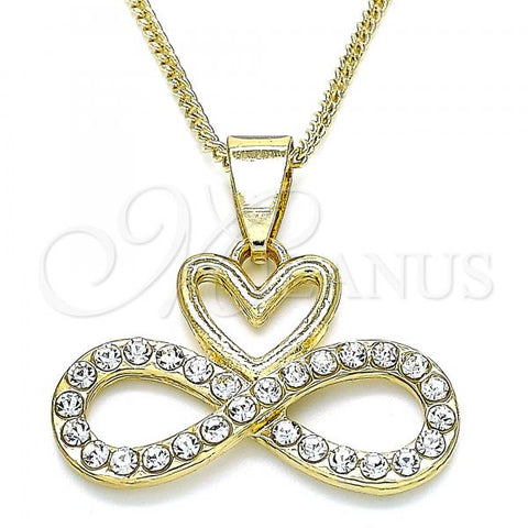 Oro Laminado Pendant Necklace, Gold Filled Style Heart and Infinite Design, with White Crystal, Polished, Golden Finish, 04.380.0004.20