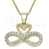 Oro Laminado Pendant Necklace, Gold Filled Style Heart and Infinite Design, with White Crystal, Polished, Golden Finish, 04.380.0004.20