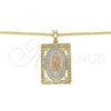 Oro Laminado Pendant Necklace, Gold Filled Style Guadalupe Design, Polished, Tricolor, 04.106.0055.20