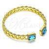 Oro Laminado Individual Bangle, Gold Filled Style Miami Cuban Design, with Blue Topaz Cubic Zirconia and White Micro Pave, Polished, Golden Finish, 07.341.0035.5