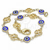 Oro Laminado Fancy Bracelet, Gold Filled Style Evil Eye and Four-leaf Clover Design, Blue Resin Finish, Golden Finish, 03.326.0011.2.08