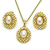 Oro Laminado Earring and Pendant Adult Set, Gold Filled Style with Ivory Pearl, Polished, Golden Finish, 10.379.0078
