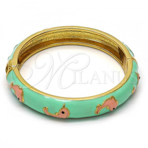 Oro Laminado Individual Bangle, Gold Filled Style Dolphin Design, Turquoise Enamel Finish, Golden Finish, 07.246.0001.6.02 (10 MM Thickness, Size 2 - 1.75 Diameter)