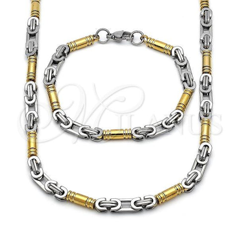 Stainless Steel Necklace and Bracelet, Polished, Two Tone, 06.363.0062.1