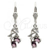 Rhodium Plated Dangle Earring, Cherry Design, with Amethyst and White Cubic Zirconia, Polished, Rhodium Finish, 02.205.0049.8
