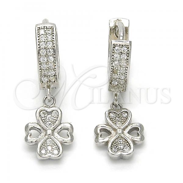 Sterling Silver Dangle Earring, with White Micro Pave, Polished, Rhodium Finish, 02.186.0079